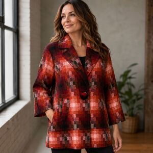 Ivy Jane Coat Womens S Rust Pixel Geometric Print Oversized Single Button Jacket